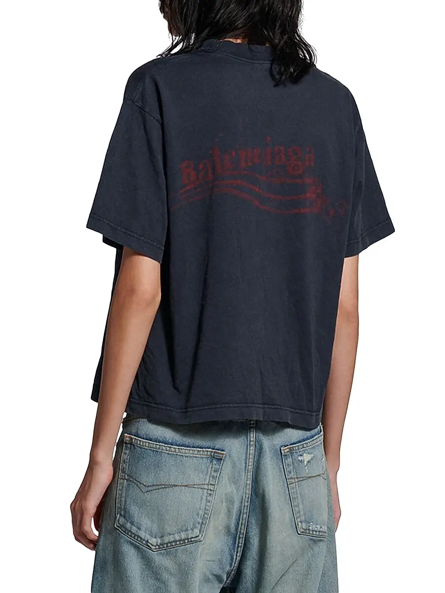 Balenciaga Women's Washed Crayon Political Medium Fit T-Shirt | Thumbnail 4 Balenciaga Women's Washed Crayon Political Medium Fit T-Shirt | Thumbnail 4