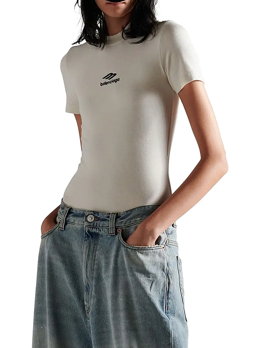 Balenciaga Women's 3B Sports Icon Fitted Crewneck T-Shirt | Thumbnail 2 Balenciaga Women's 3B Sports Icon Fitted Crewneck T-Shirt | Thumbnail 2
