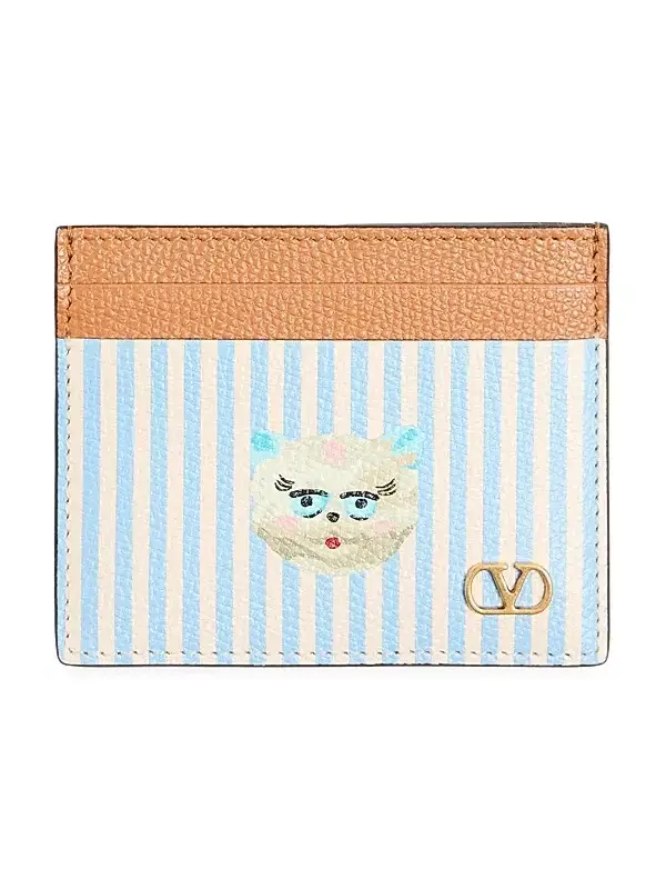 Valentino Men's VLogo Signature Wallet in Grainy Calfskin with Le Chat De La Maison Print