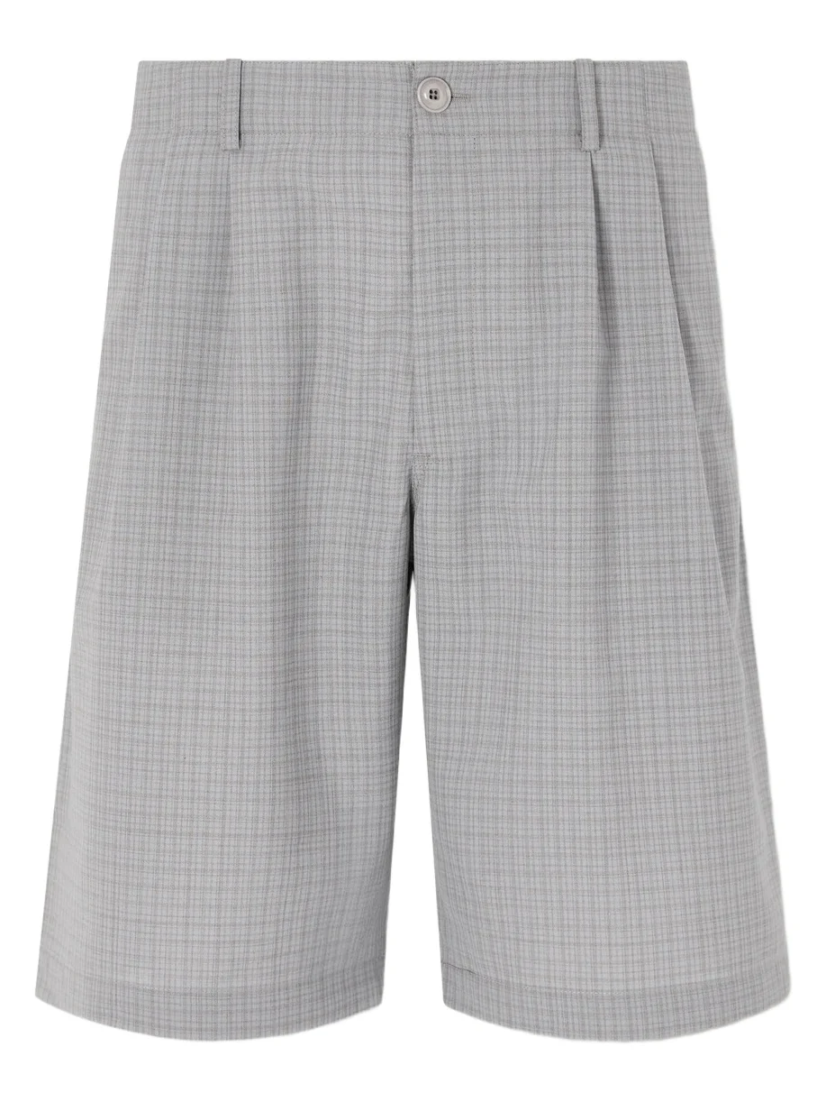 Ponte Straight-Leg Pleated Checked Grain de Poudre Shorts - Men Ponte Straight-Leg Pleated Checked Grain de Poudre Shorts - Men