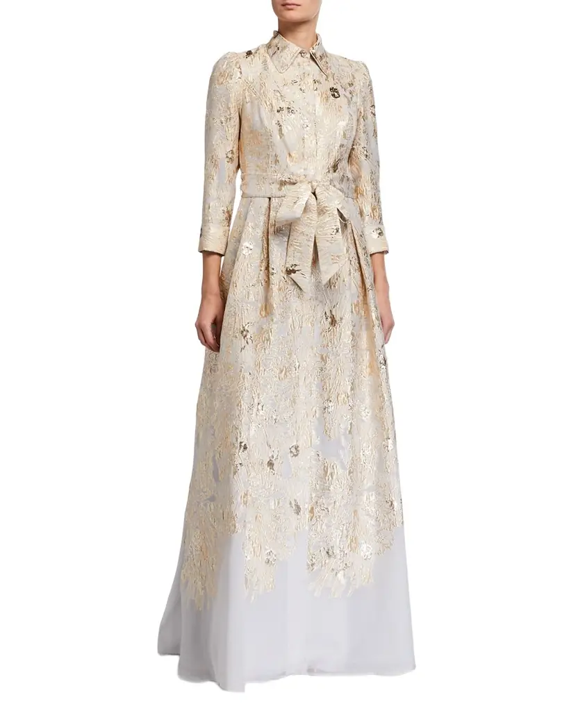 Rickie Freeman for Teri Jon Metallic Brocade Shirtdress Gown | Image 1 Rickie Freeman for Teri Jon Metallic Brocade Shirtdress Gown | Image 1
