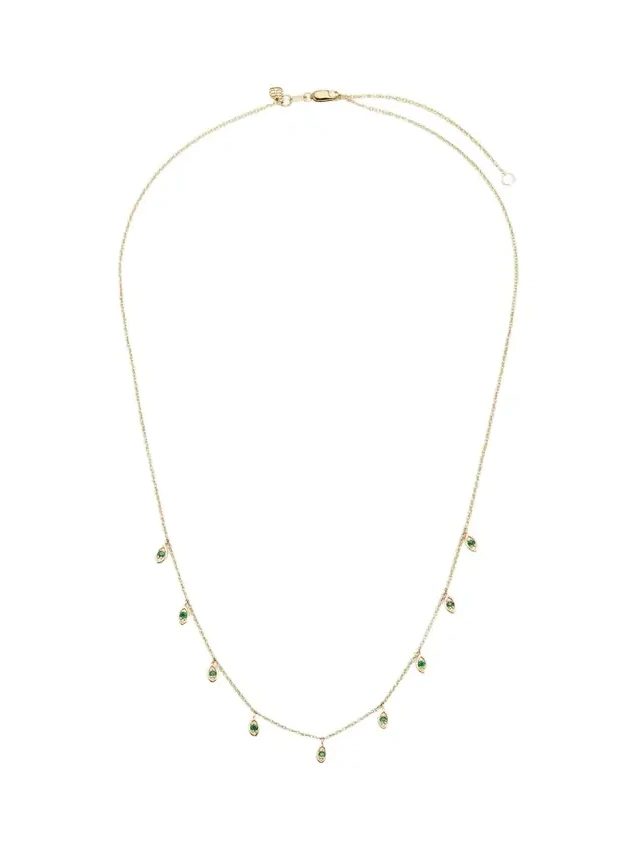 Sydney Evan Yellow Gold Emerald Marquise Evil Eye Fringe Necklace