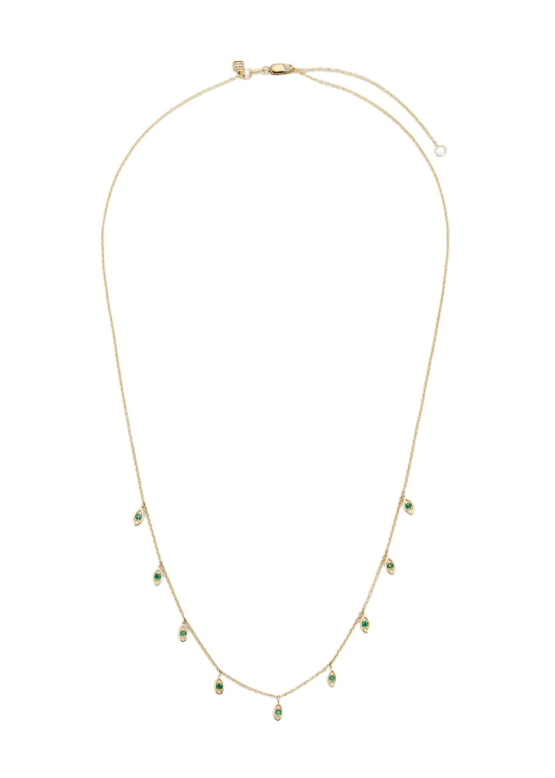Yellow Gold Emerald Marquise Evil Eye Fringe Necklace Yellow Gold Emerald Marquise Evil Eye Fringe Necklace