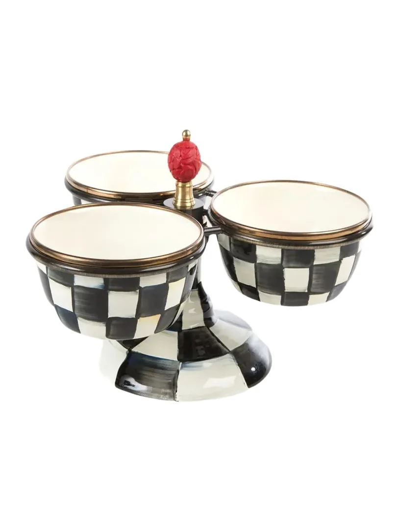 MacKenzie-Childs Courtly Check Enamel Triple Bowl Server