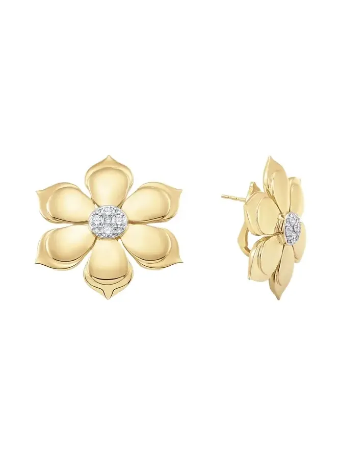 18K Two-Tone Gold Lierre Diamond Flower Stud Earrings 18K Two-Tone Gold Lierre Diamond Flower Stud Earrings