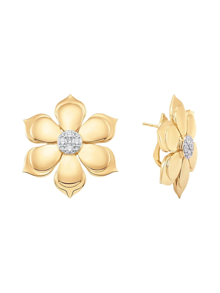 18K Two-Tone Gold Lierre Diamond Flower Stud Earrings 18K Two-Tone Gold Lierre Diamond Flower Stud Earrings
