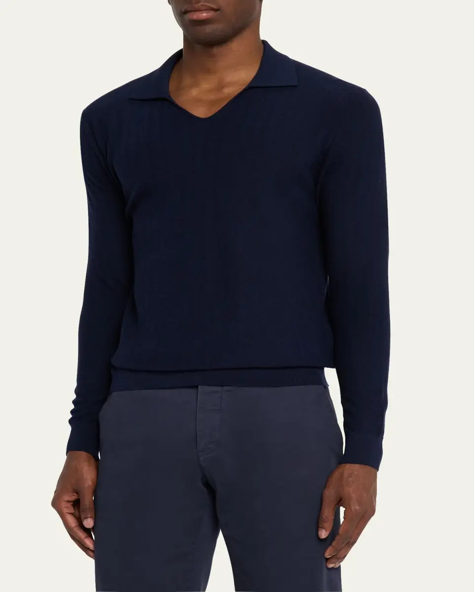 Sease Men's Herringbone Johnny-Collar Polo Sweater | Thumbnail 4
