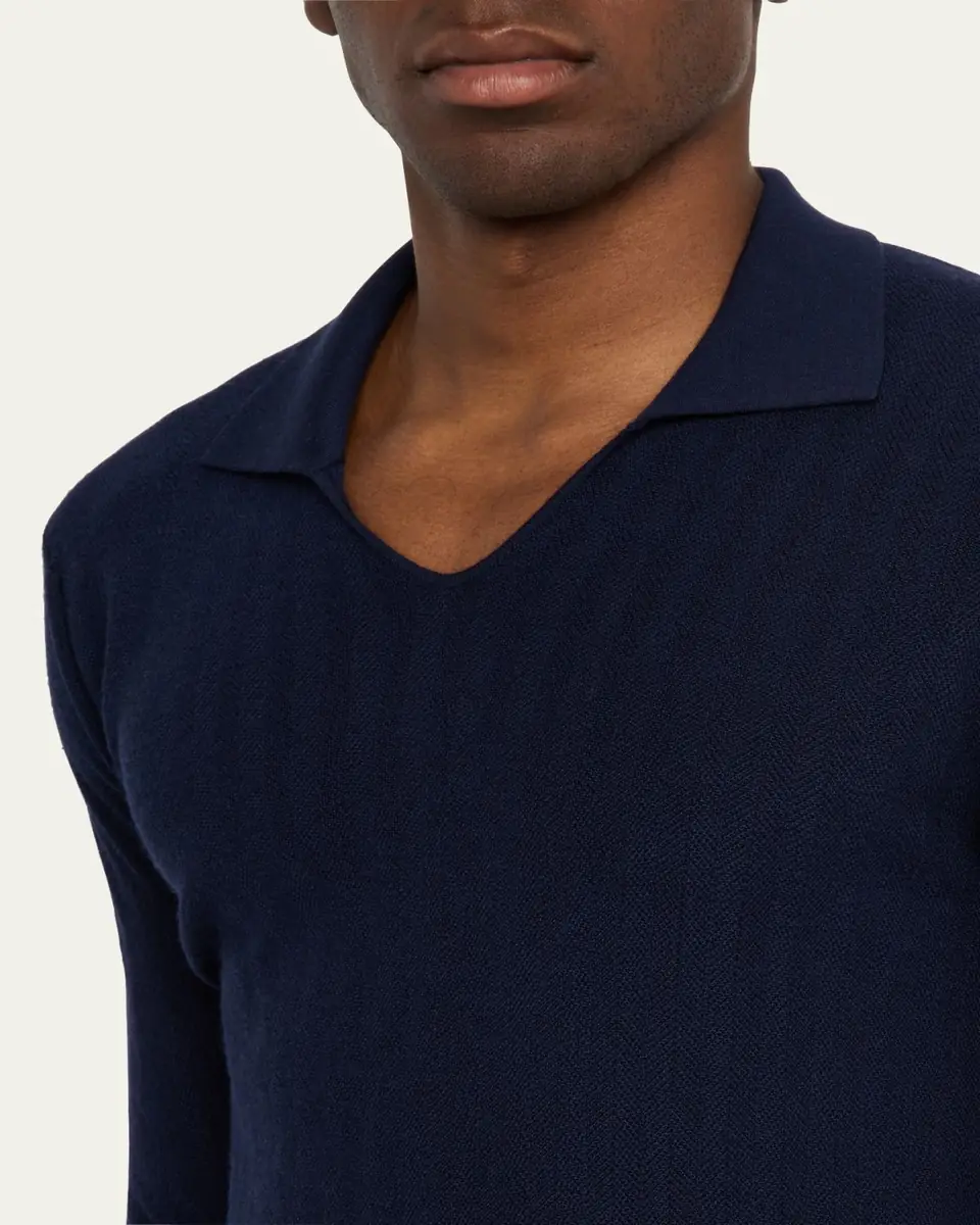 Sease Men's Herringbone Johnny-Collar Polo Sweater | Thumbnail 5