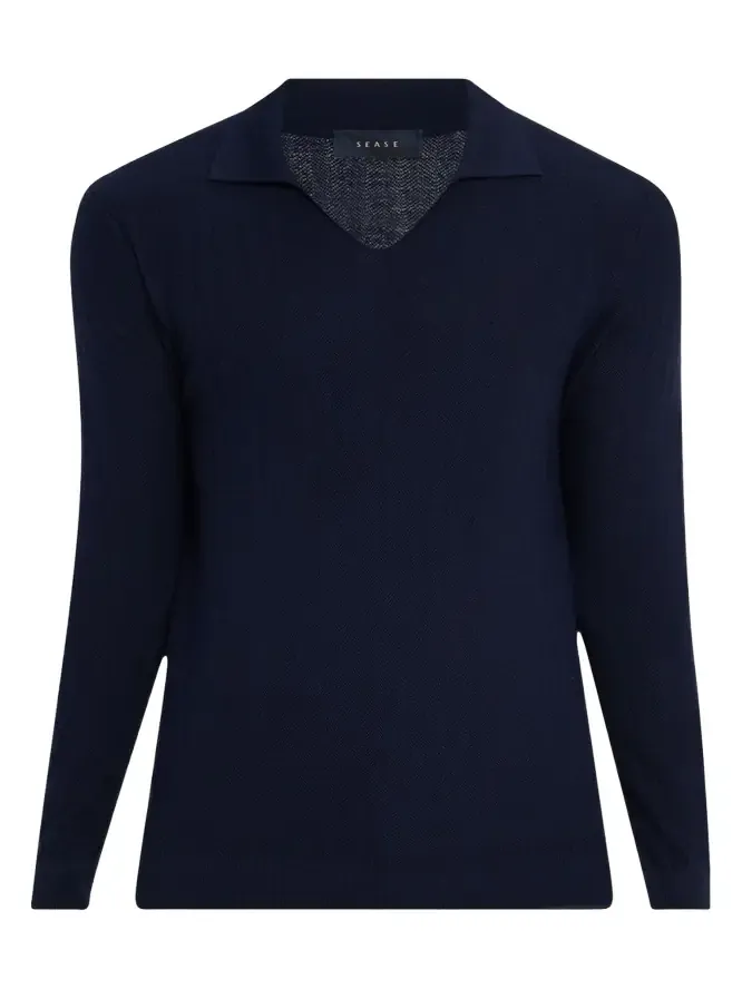 Men's Herringbone Johnny-Collar Polo Sweater Men's Herringbone Johnny-Collar Polo Sweater