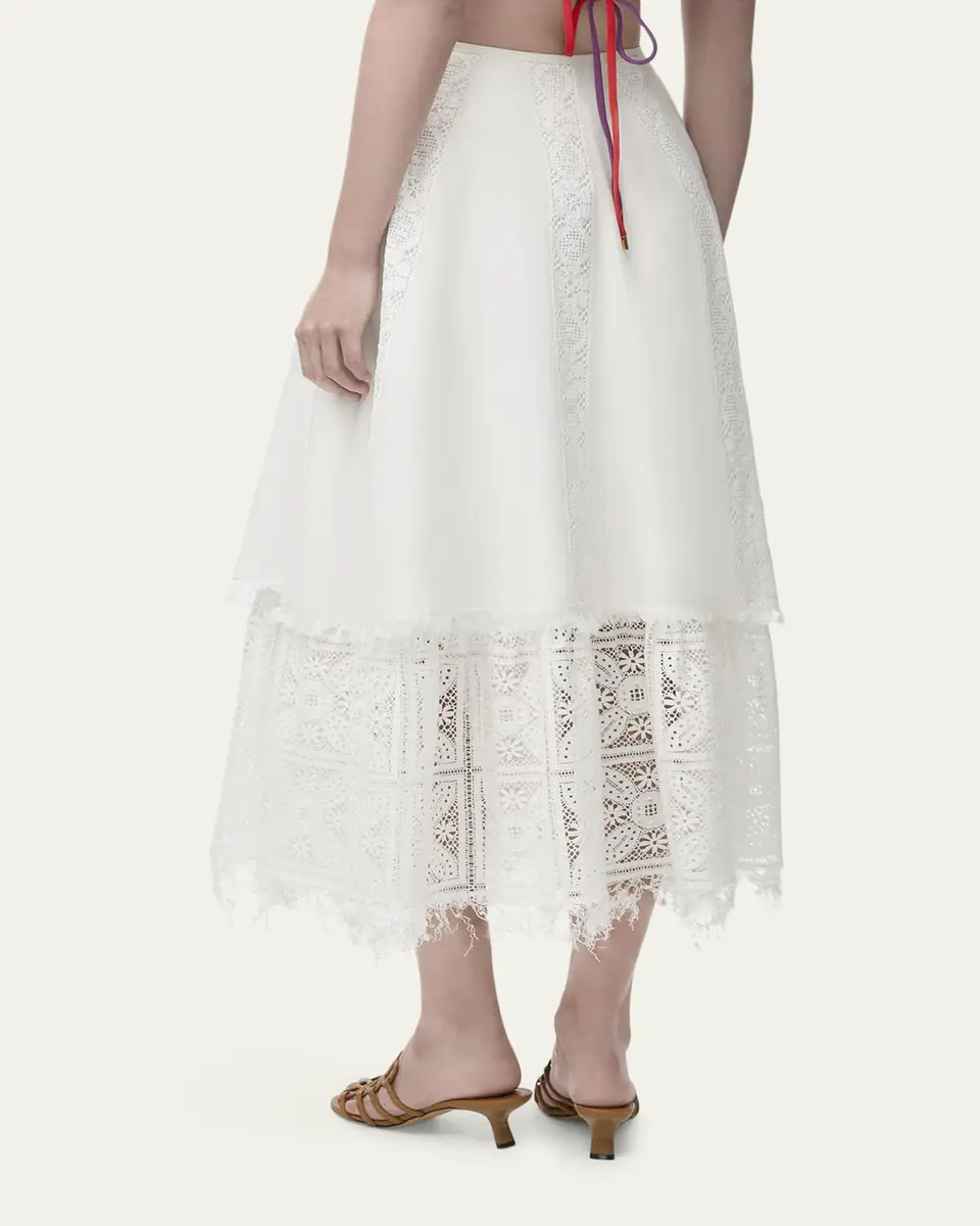 Loewe Lace-Inset Layered Midi Skirt | Thumbnail 7