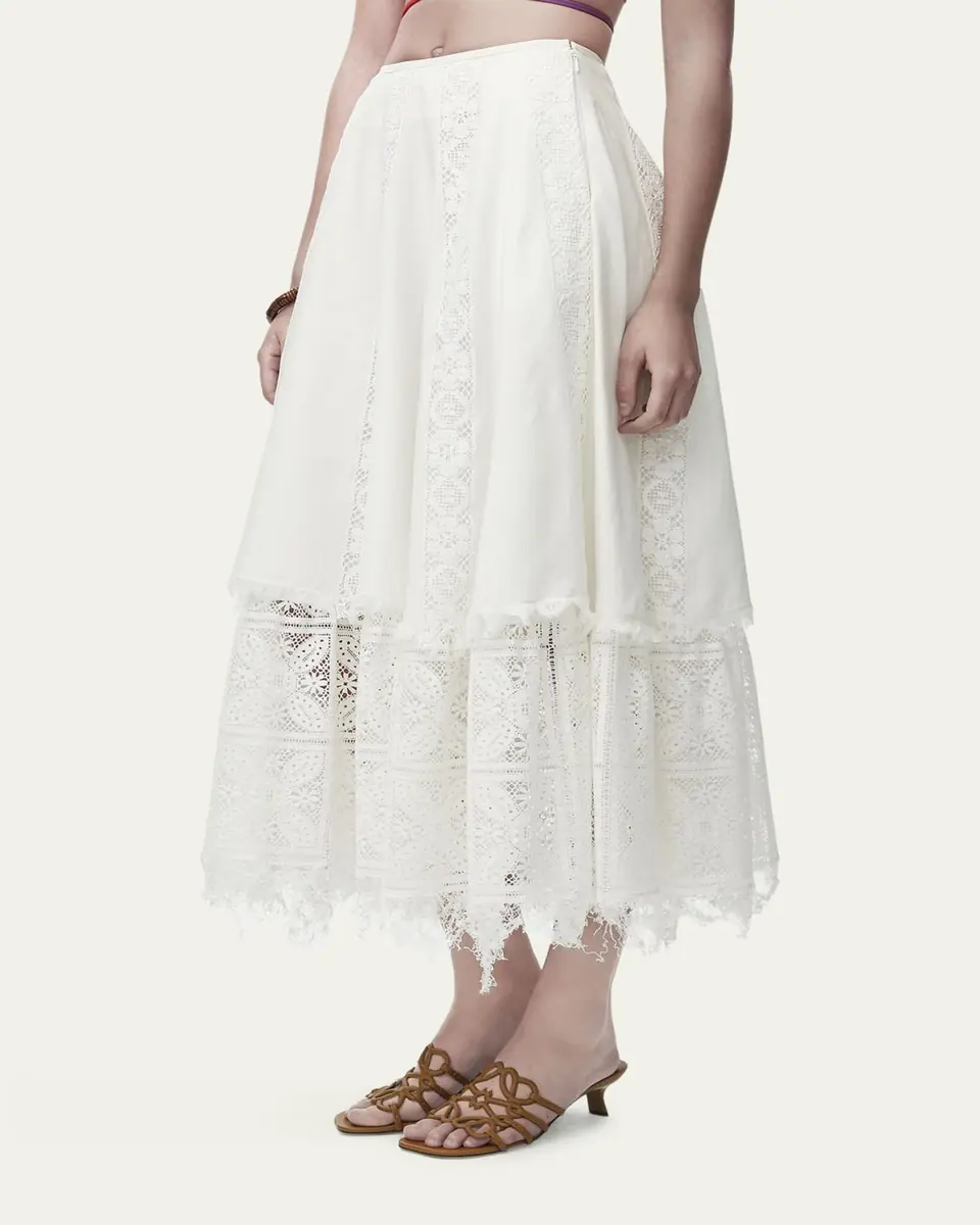 Loewe Lace-Inset Layered Midi Skirt | Thumbnail 8