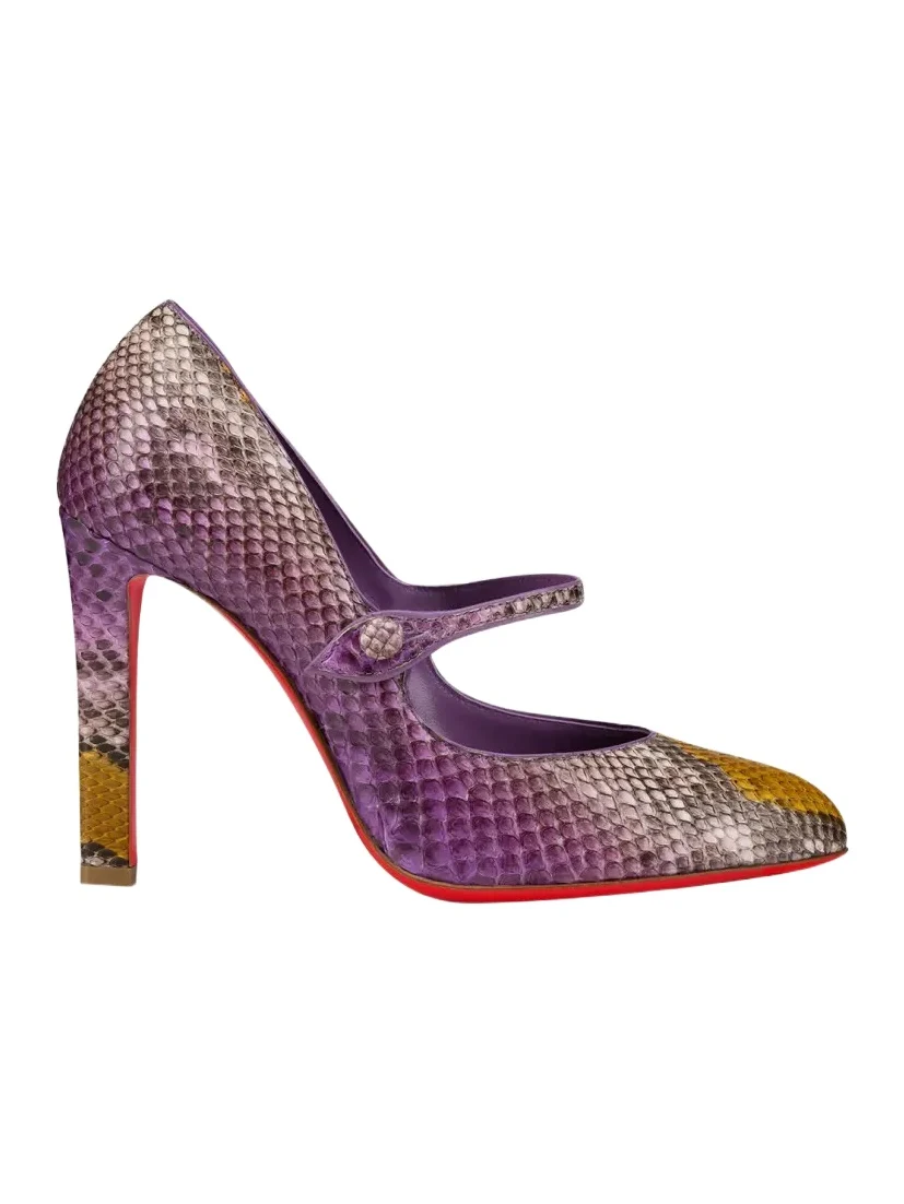 Christian Louboutin 100mm Mary Fanny Snakeskin Red Sole Pumps