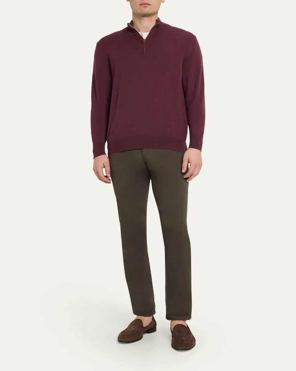 Kiton Men's 12gg Cashmere Mock Neck Quarter-Zip Sweater | Thumbnail 2 Kiton Men's 12gg Cashmere Mock Neck Quarter-Zip Sweater | Thumbnail 2