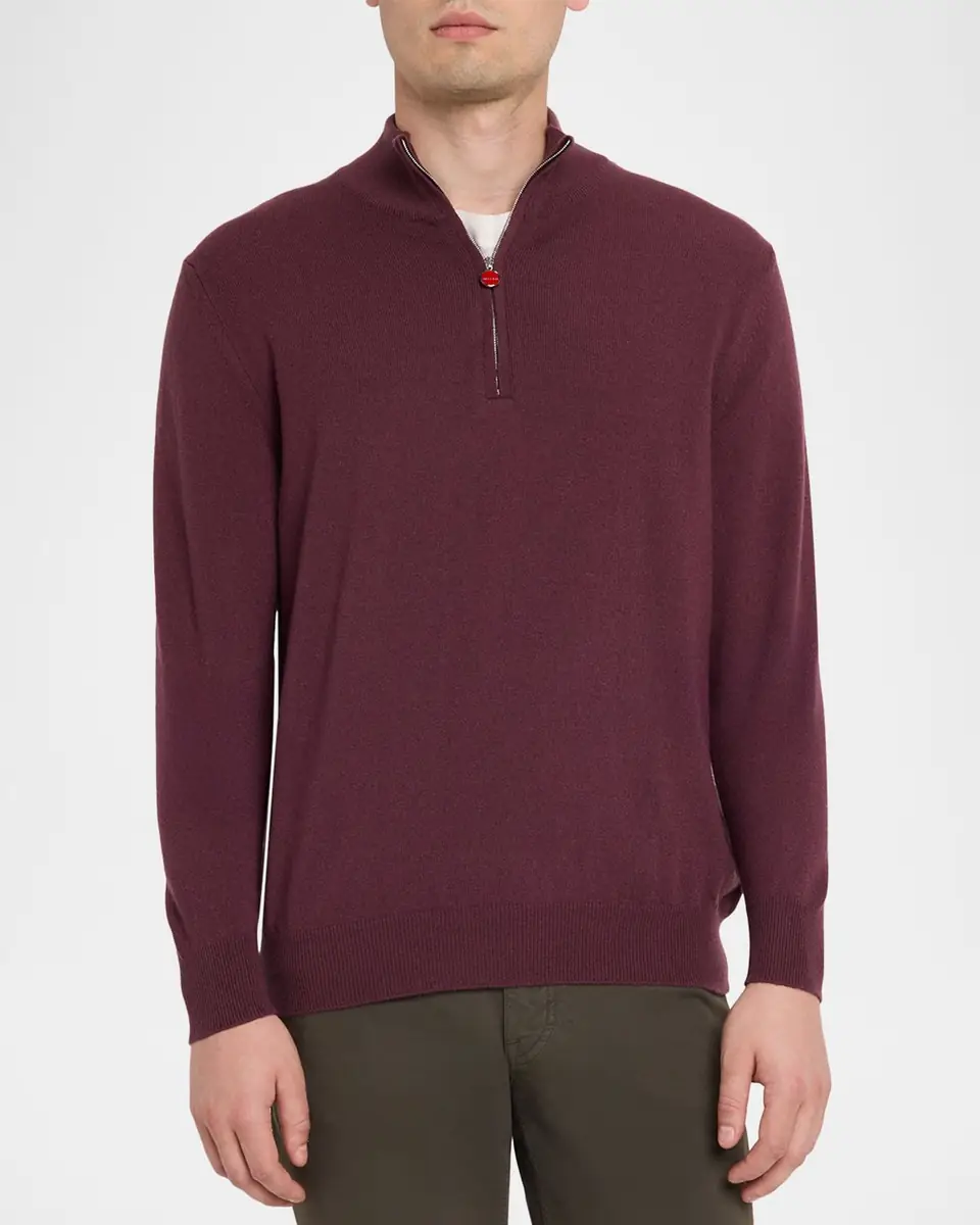 Kiton Men's 12gg Cashmere Mock Neck Quarter-Zip Sweater | Thumbnail 8 Kiton Men's 12gg Cashmere Mock Neck Quarter-Zip Sweater | Thumbnail 8