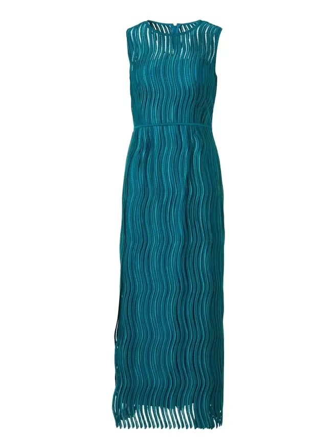 Sleeveless Techno Wave Guipure Side-Slits Gown Sleeveless Techno Wave Guipure Side-Slits Gown