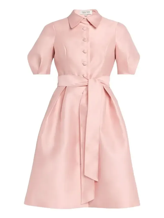 Puff-Sleeve Pique Faille Shirtdress Puff-Sleeve Pique Faille Shirtdress