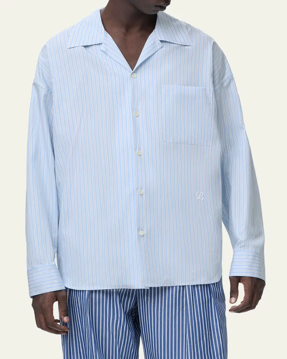 Loewe Men's Stripe Poplin Elastic-Hem Button-Down Shirt | Thumbnail 4