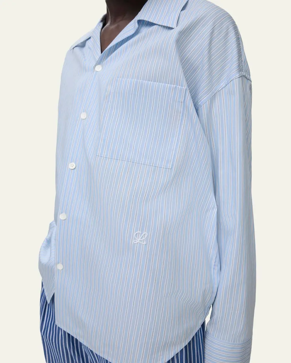 Loewe Men's Stripe Poplin Elastic-Hem Button-Down Shirt | Thumbnail 5