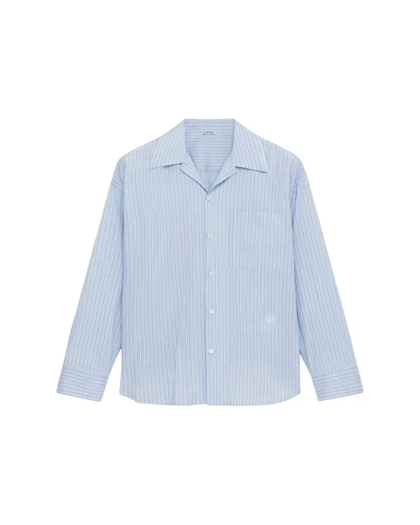 Loewe Men's Stripe Poplin Elastic-Hem Button-Down Shirt | Image 1 Loewe Men's Stripe Poplin Elastic-Hem Button-Down Shirt | Image 1