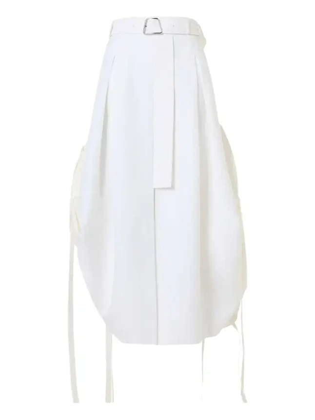 Akris Belted Side-Gathered Midi Skirt