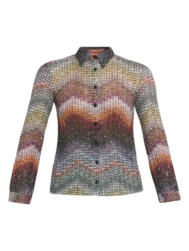 Sequined Wefted Loom Knit Button-Down Shirt Sequined Wefted Loom Knit Button-Down Shirt