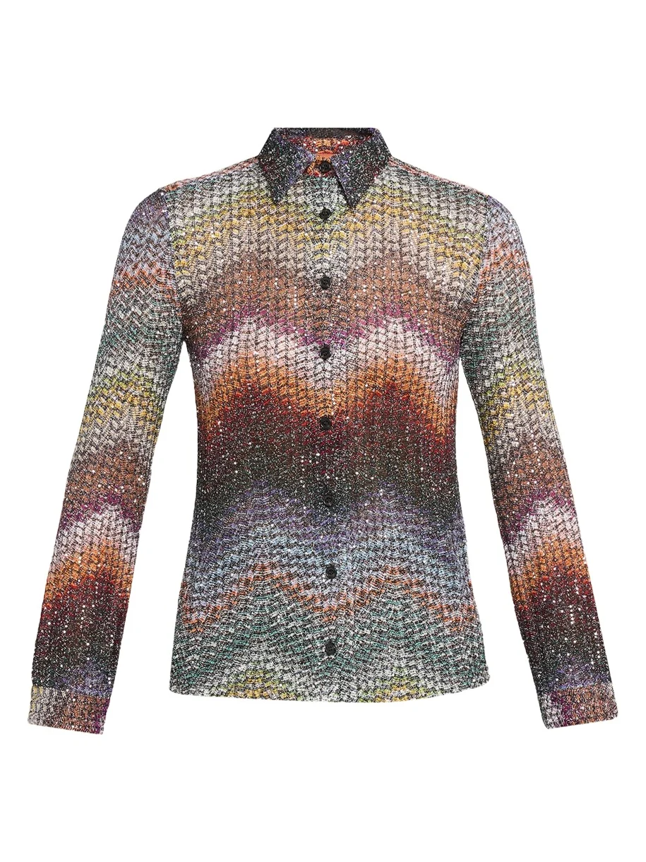 Sequined Wefted Loom Knit Button-Down Shirt Sequined Wefted Loom Knit Button-Down Shirt