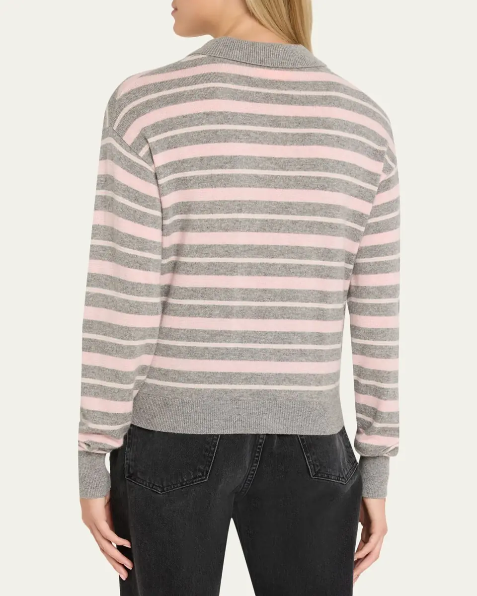 Guest In Residence Collegiate Striped Cashmere Polo Sweater | Thumbnail 3 Guest In Residence Collegiate Striped Cashmere Polo Sweater | Thumbnail 3