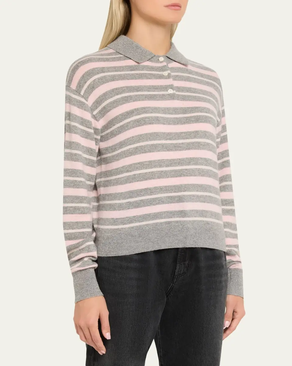 Guest In Residence Collegiate Striped Cashmere Polo Sweater | Thumbnail 4 Guest In Residence Collegiate Striped Cashmere Polo Sweater | Thumbnail 4