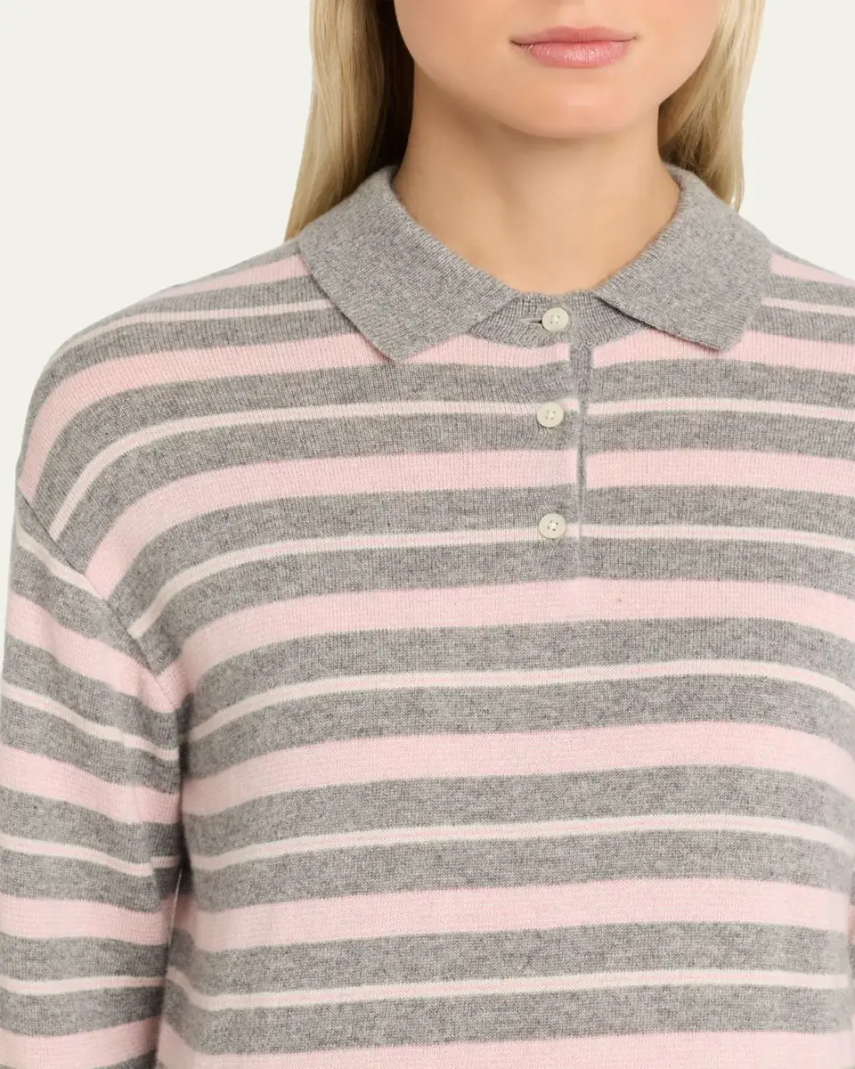 Guest In Residence Collegiate Striped Cashmere Polo Sweater | Thumbnail 5 Guest In Residence Collegiate Striped Cashmere Polo Sweater | Thumbnail 5