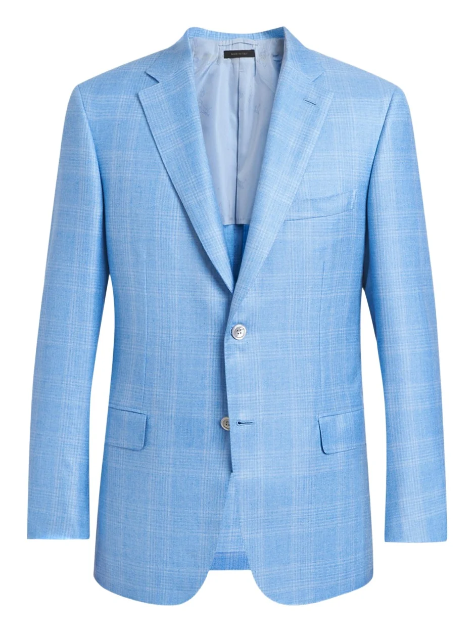 Brioni Men's Cashmere Sky Blue Plaid Jacket
