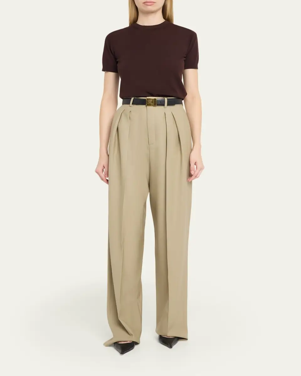 Saint Laurent Pleated Wool-Silk Canvas Wide-Leg Pants | Thumbnail 2