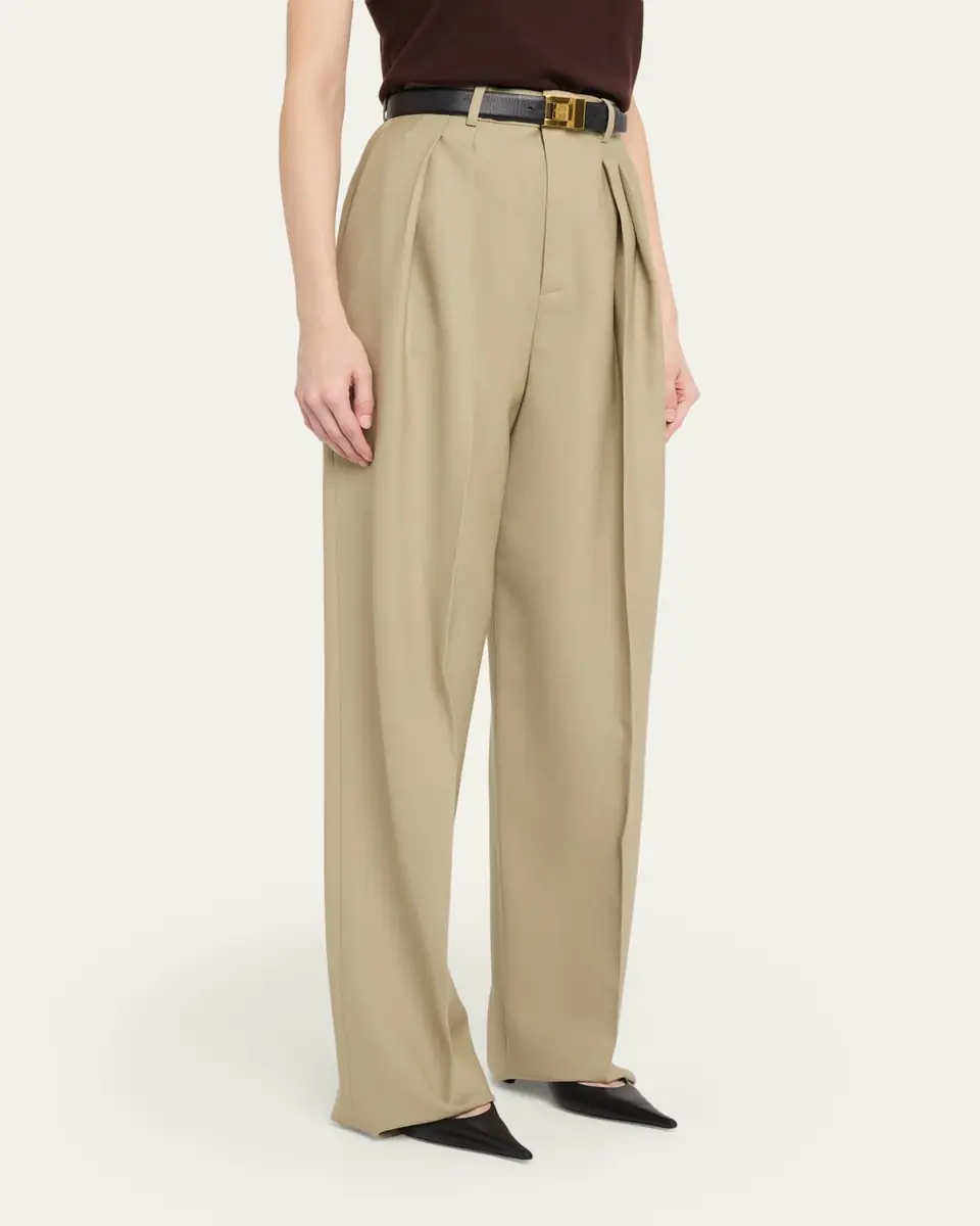 Saint Laurent Pleated Wool-Silk Canvas Wide-Leg Pants | Thumbnail 4