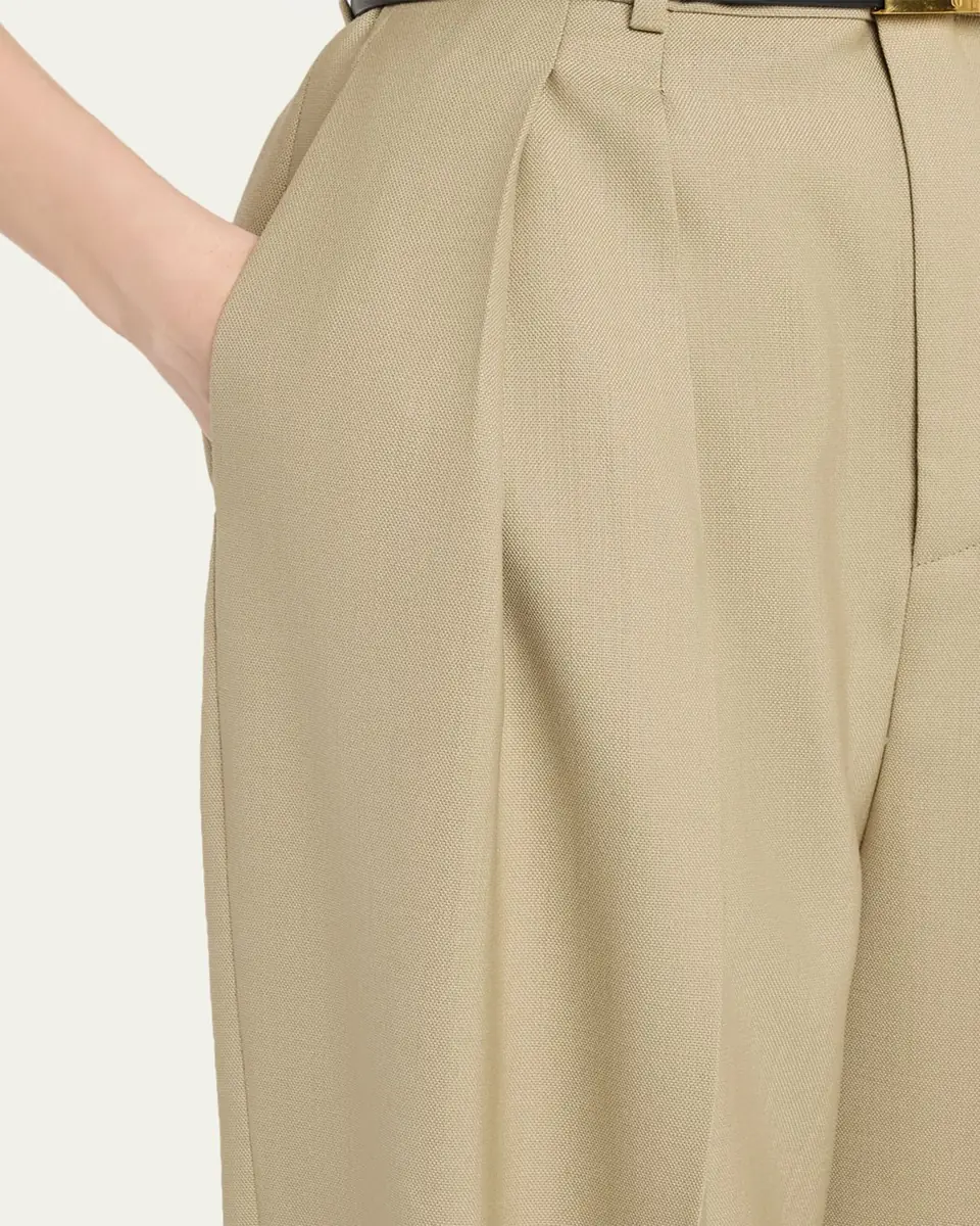 Saint Laurent Pleated Wool-Silk Canvas Wide-Leg Pants | Thumbnail 5