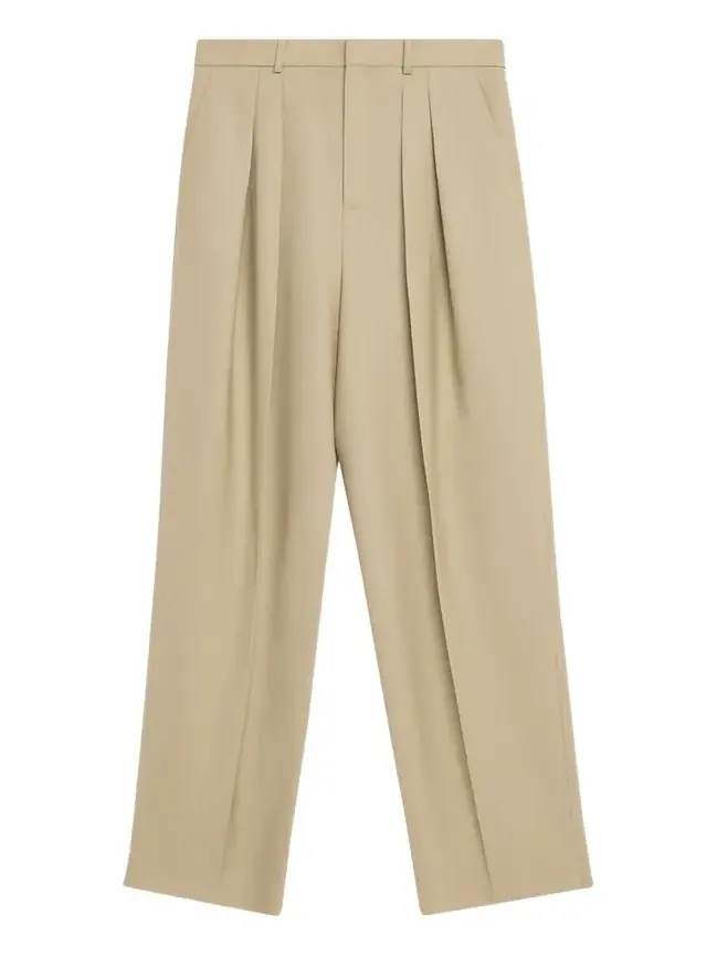 Pleated Wool-Silk Canvas Wide-Leg Pants Pleated Wool-Silk Canvas Wide-Leg Pants
