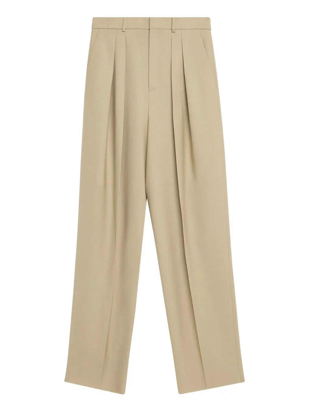 Pleated Wool-Silk Canvas Wide-Leg Pants