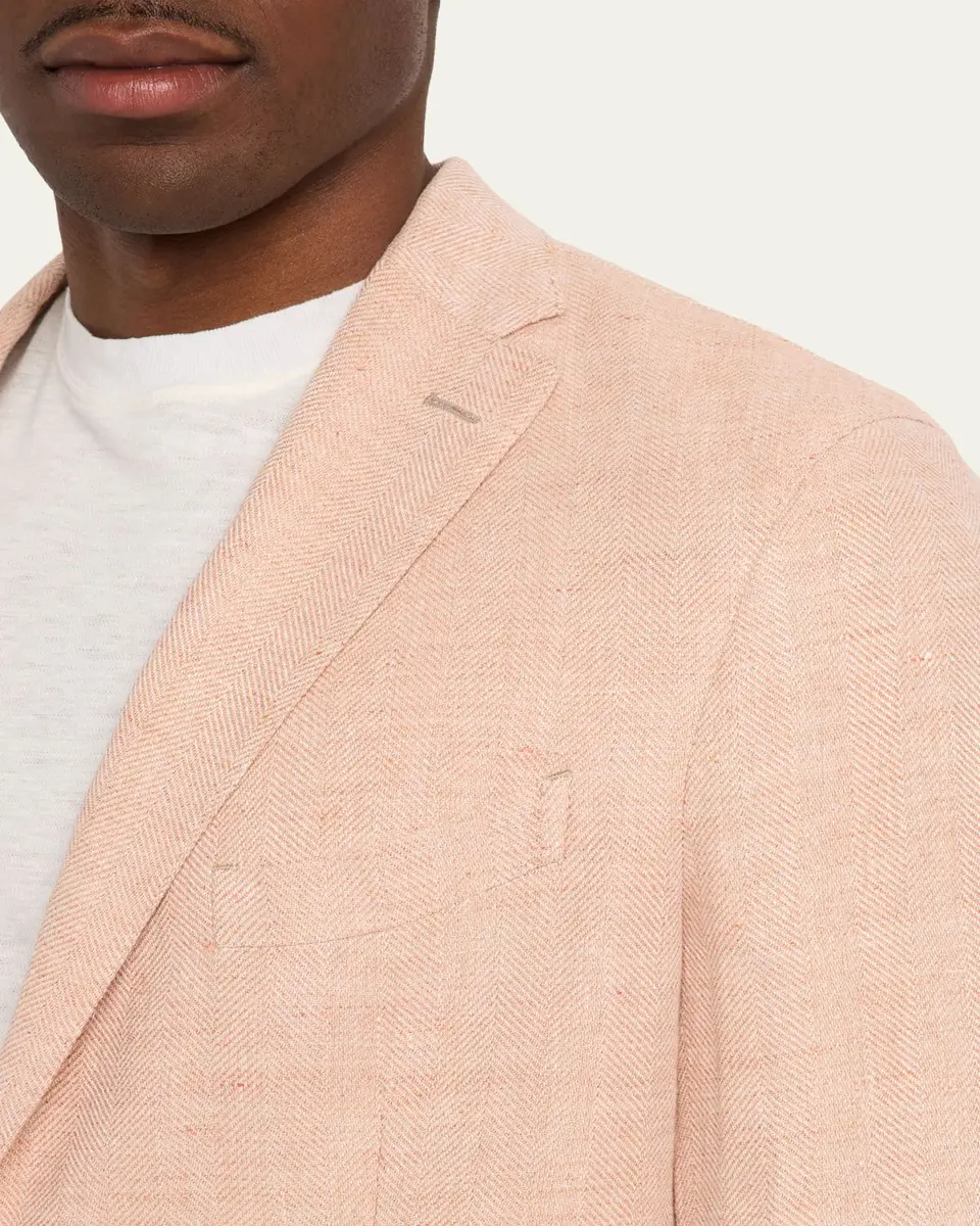 Boglioli Men's Linen and Wool Herringbone Single-Breasted Blazer | Thumbnail 5 Boglioli Men's Linen and Wool Herringbone Single-Breasted Blazer | Thumbnail 5