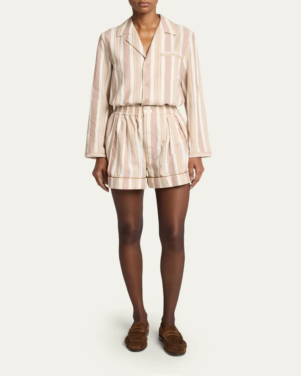 Saint Laurent Striped Pleated Pajama Shorts | Thumbnail 2 Saint Laurent Striped Pleated Pajama Shorts | Thumbnail 2