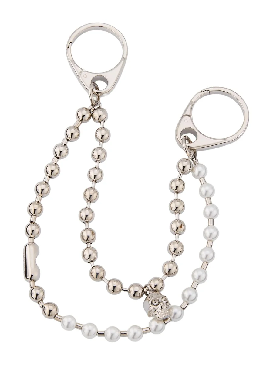 Skull and Pearly Double Chain Charm