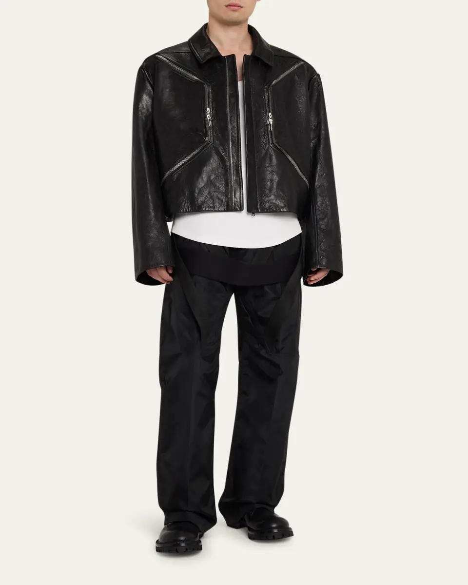 Rick Owens Men's Textured-Leather Biker Jacket | Thumbnail 2 Rick Owens Men's Textured-Leather Biker Jacket | Thumbnail 2