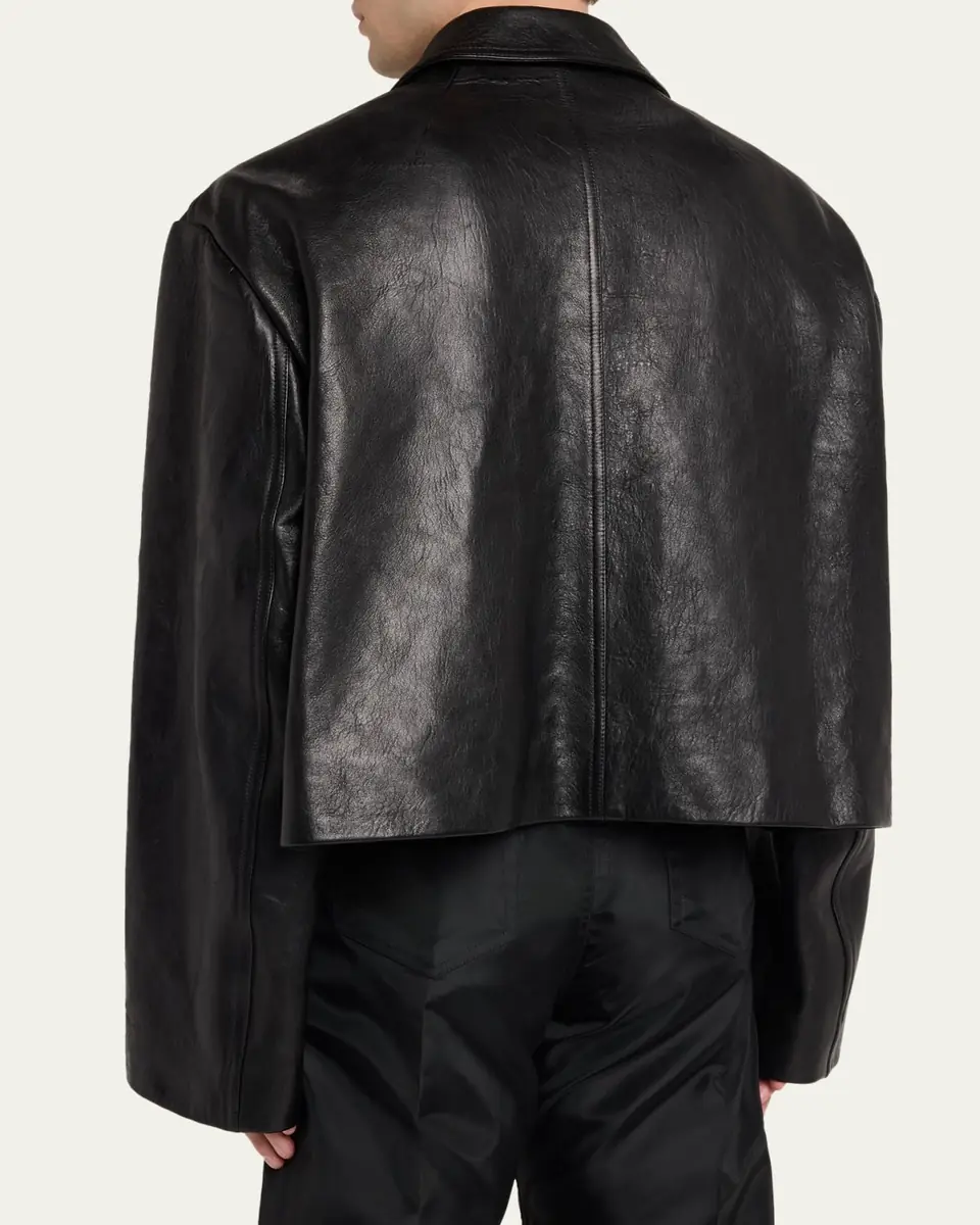 Rick Owens Men's Textured-Leather Biker Jacket | Thumbnail 3 Rick Owens Men's Textured-Leather Biker Jacket | Thumbnail 3