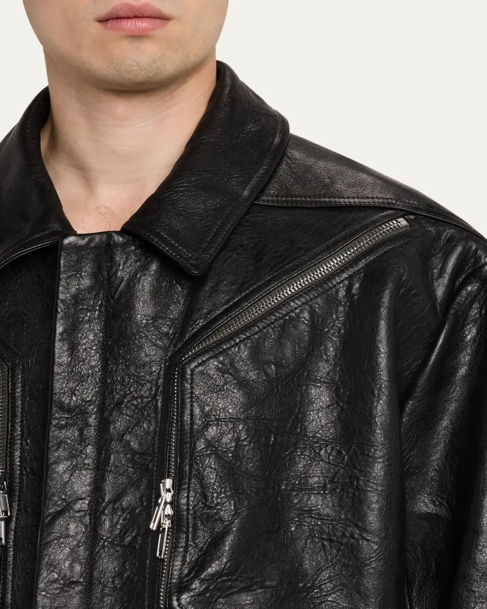 Rick Owens Men's Textured-Leather Biker Jacket | Thumbnail 5 Rick Owens Men's Textured-Leather Biker Jacket | Thumbnail 5