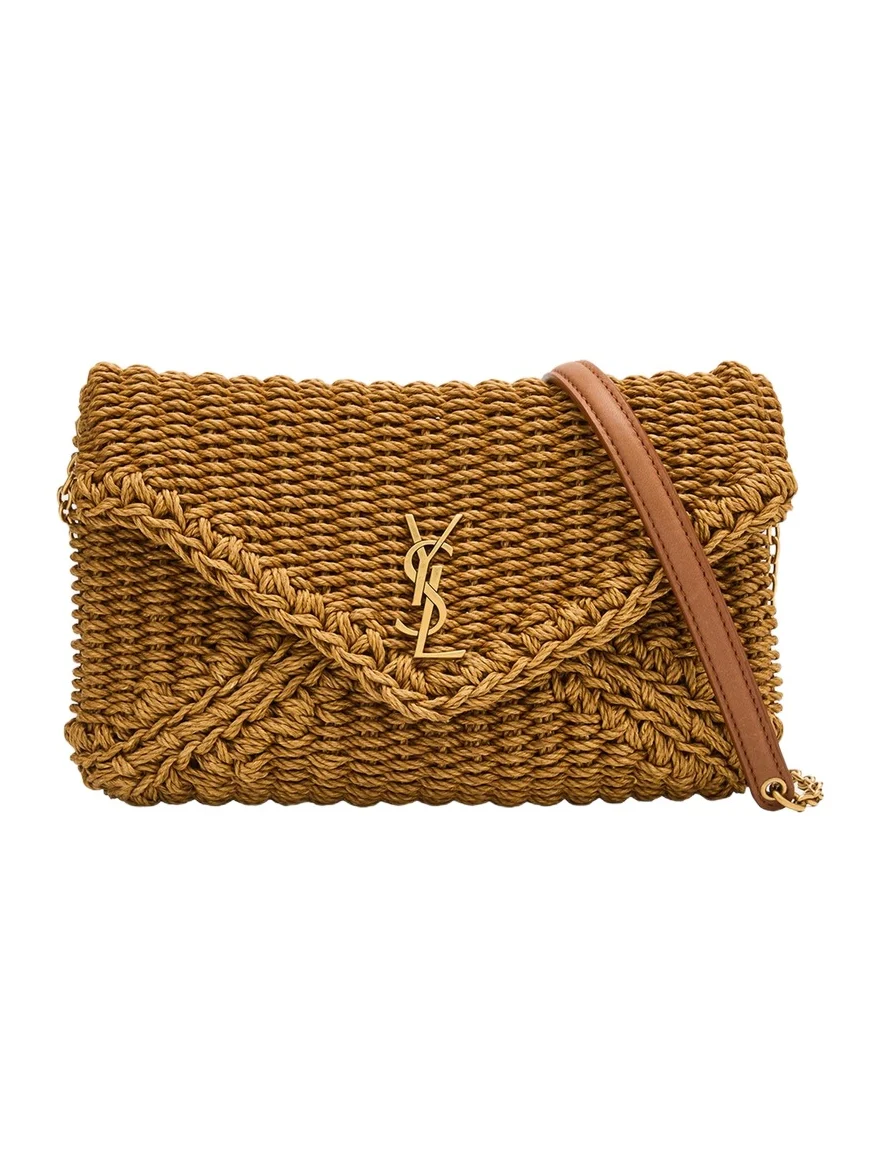 Saint Laurent Cassandre YSL Woven Raffia Shoulder Bag Pouch Bag