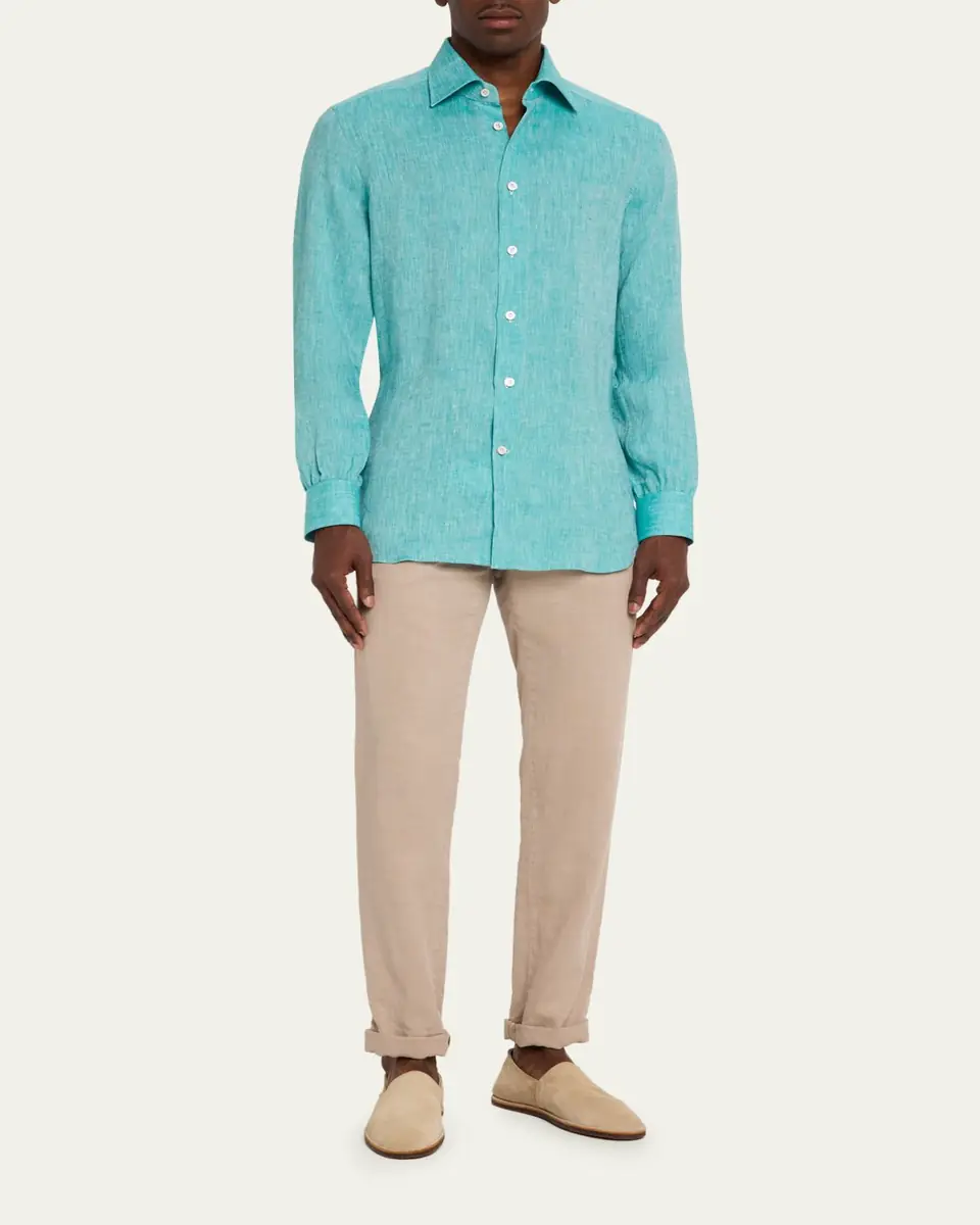 Kiton Men's Solid Linen Button-Down Shirt | Thumbnail 2 Kiton Men's Solid Linen Button-Down Shirt | Thumbnail 2