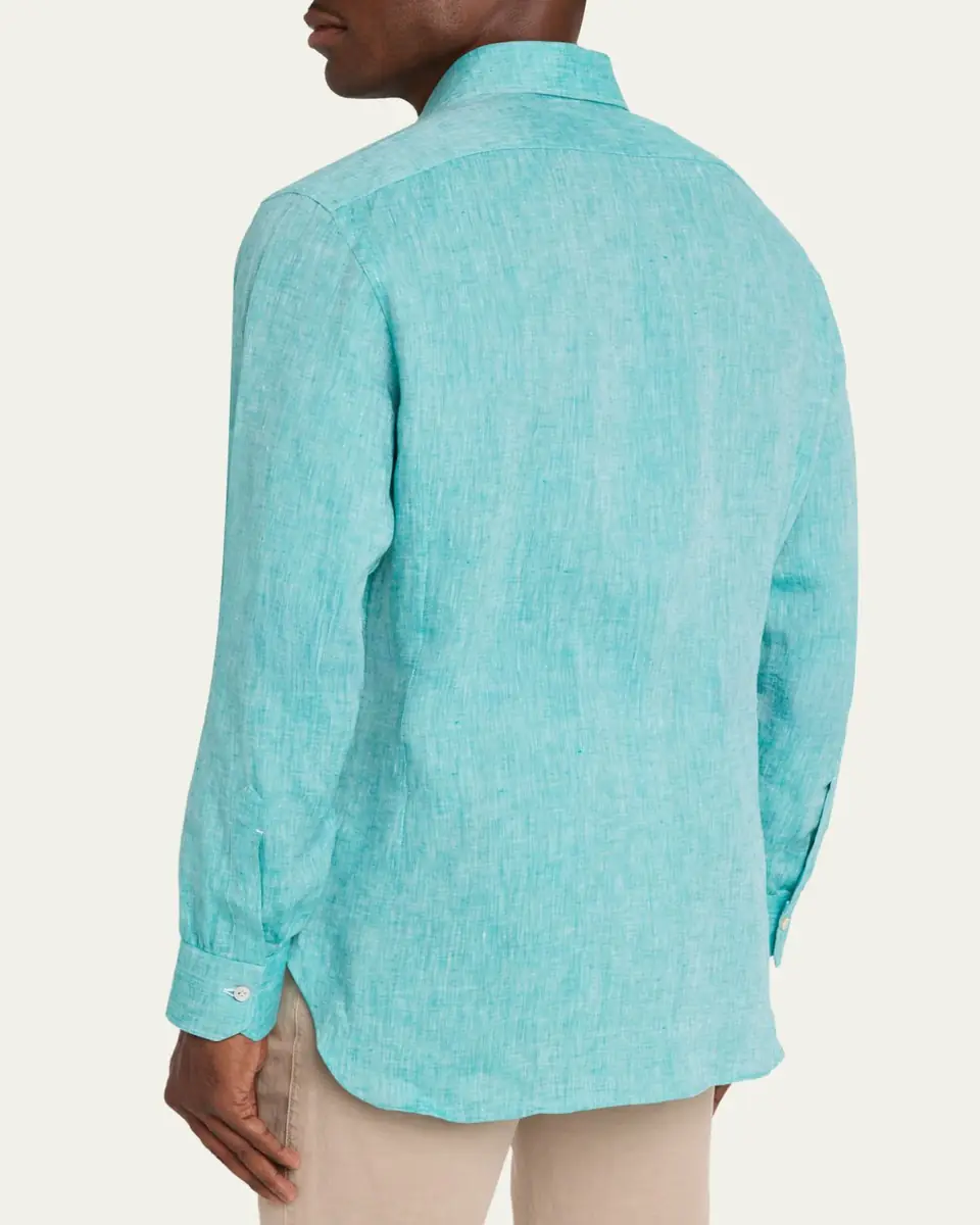 Kiton Men's Solid Linen Button-Down Shirt | Thumbnail 3 Kiton Men's Solid Linen Button-Down Shirt | Thumbnail 3