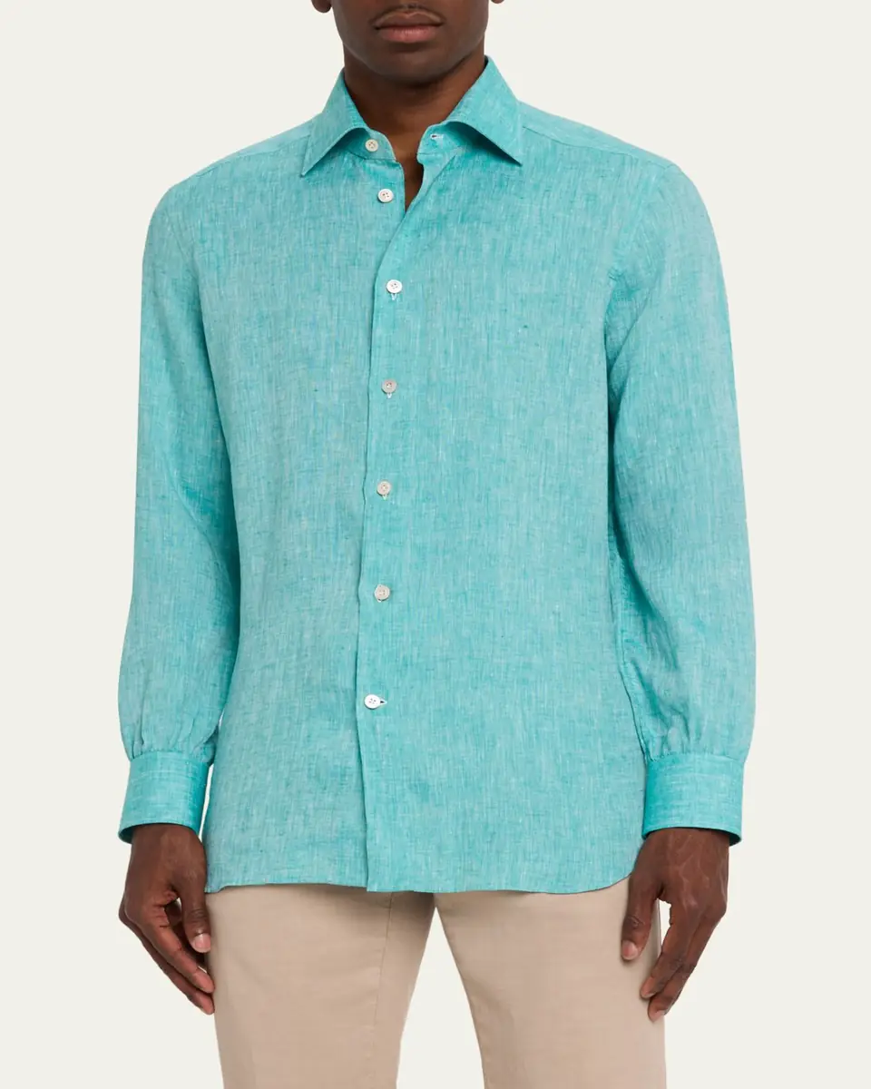 Kiton Men's Solid Linen Button-Down Shirt | Thumbnail 4 Kiton Men's Solid Linen Button-Down Shirt | Thumbnail 4