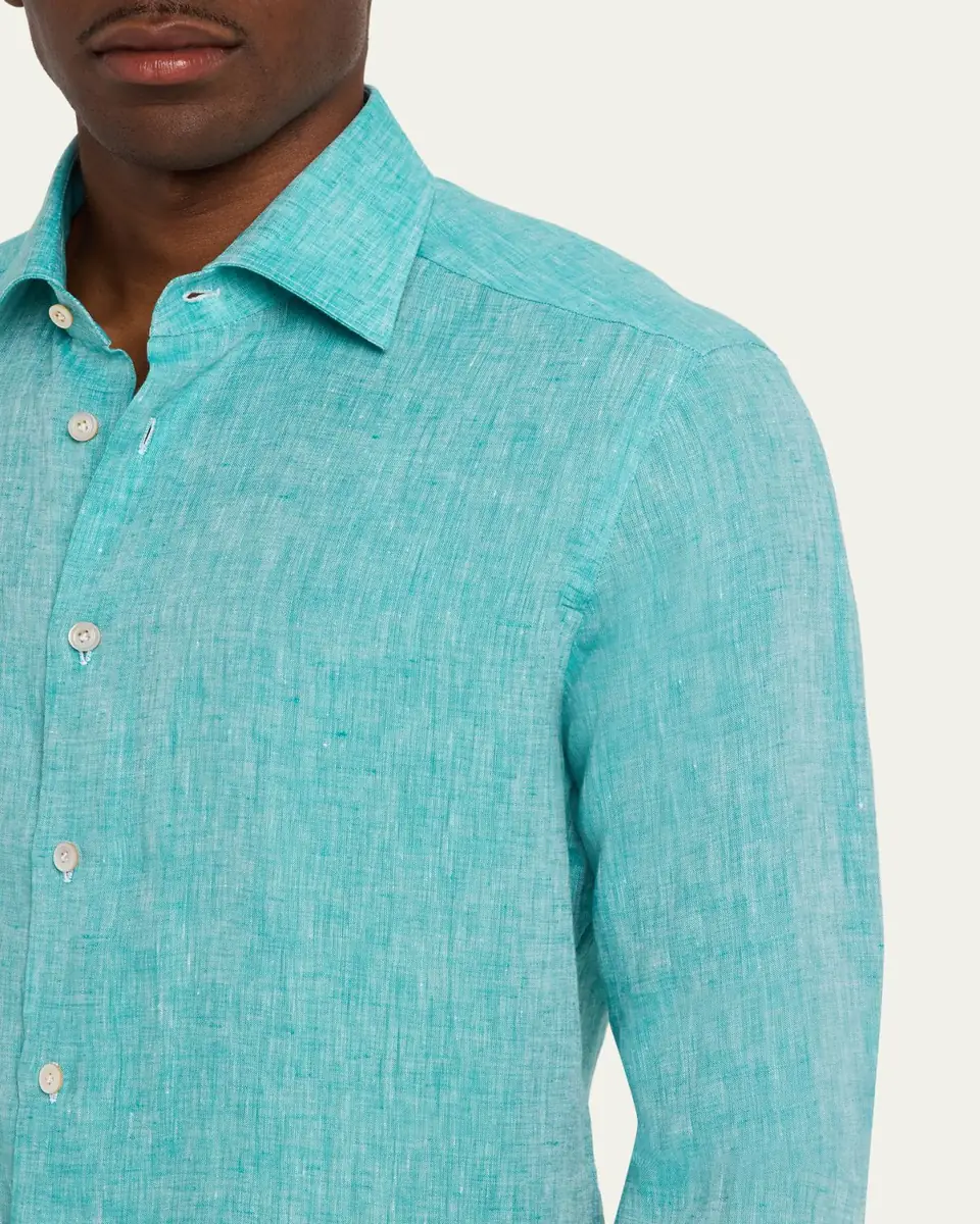 Kiton Men's Solid Linen Button-Down Shirt | Thumbnail 5 Kiton Men's Solid Linen Button-Down Shirt | Thumbnail 5