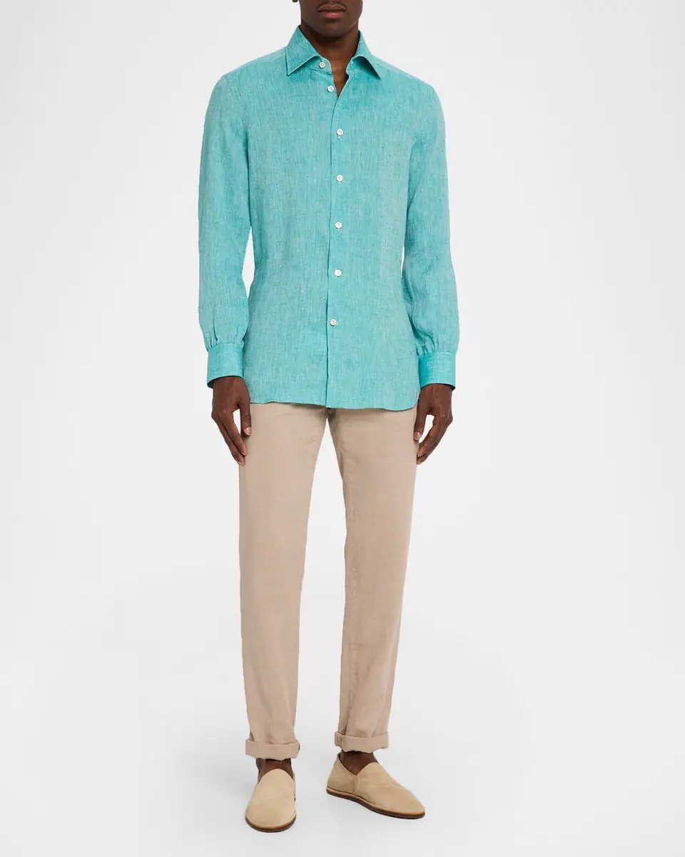 Kiton Men's Solid Linen Button-Down Shirt | Thumbnail 6 Kiton Men's Solid Linen Button-Down Shirt | Thumbnail 6