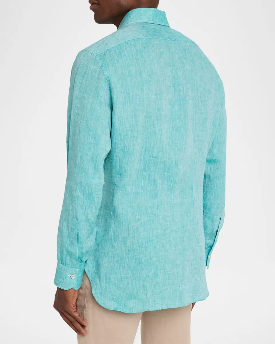 Kiton Men's Solid Linen Button-Down Shirt | Thumbnail 7 Kiton Men's Solid Linen Button-Down Shirt | Thumbnail 7