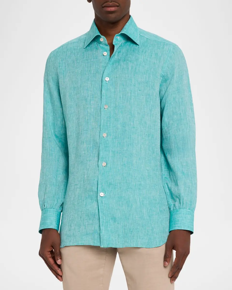 Kiton Men's Solid Linen Button-Down Shirt | Thumbnail 8 Kiton Men's Solid Linen Button-Down Shirt | Thumbnail 8