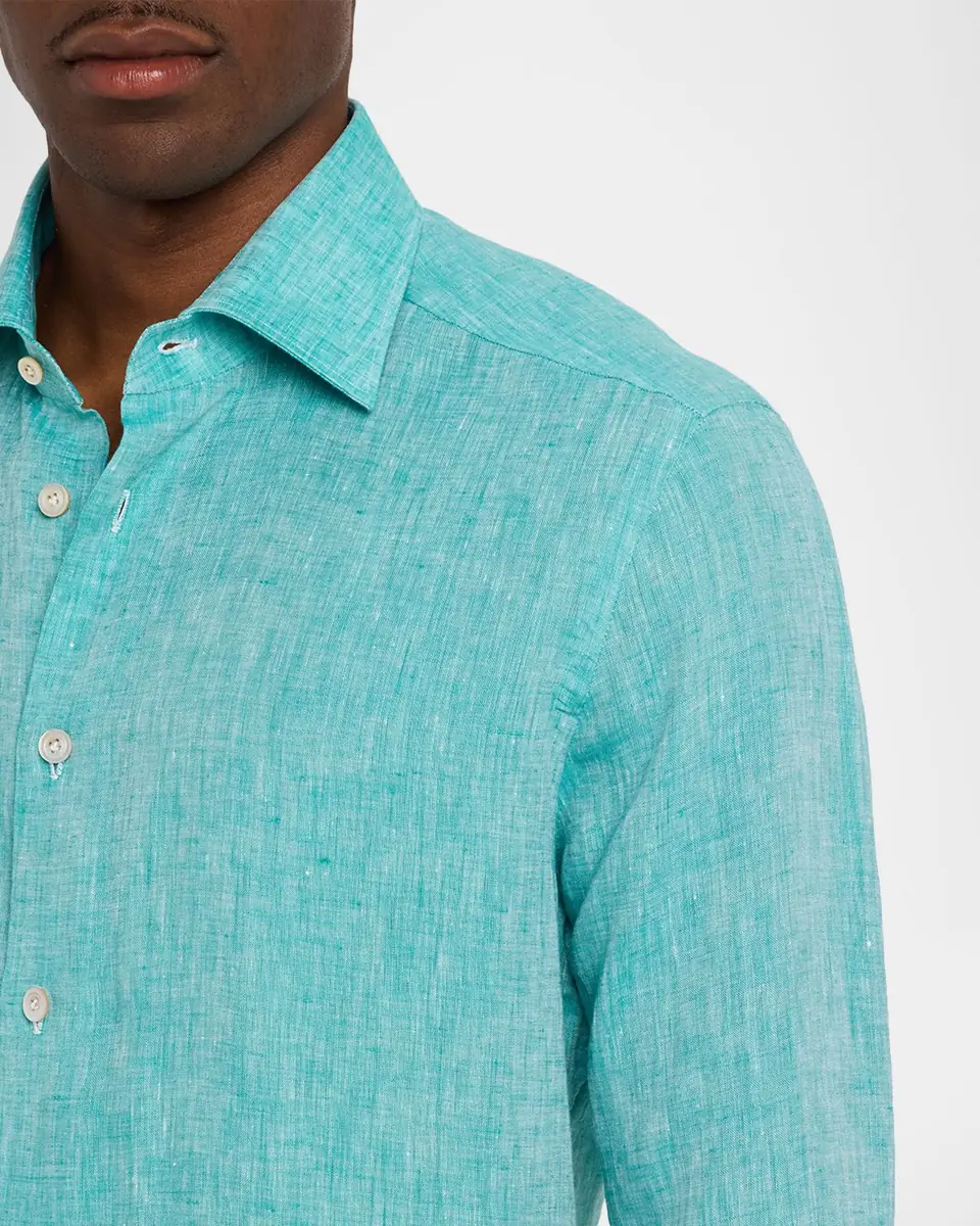 Kiton Men's Solid Linen Button-Down Shirt | Thumbnail 9 Kiton Men's Solid Linen Button-Down Shirt | Thumbnail 9
